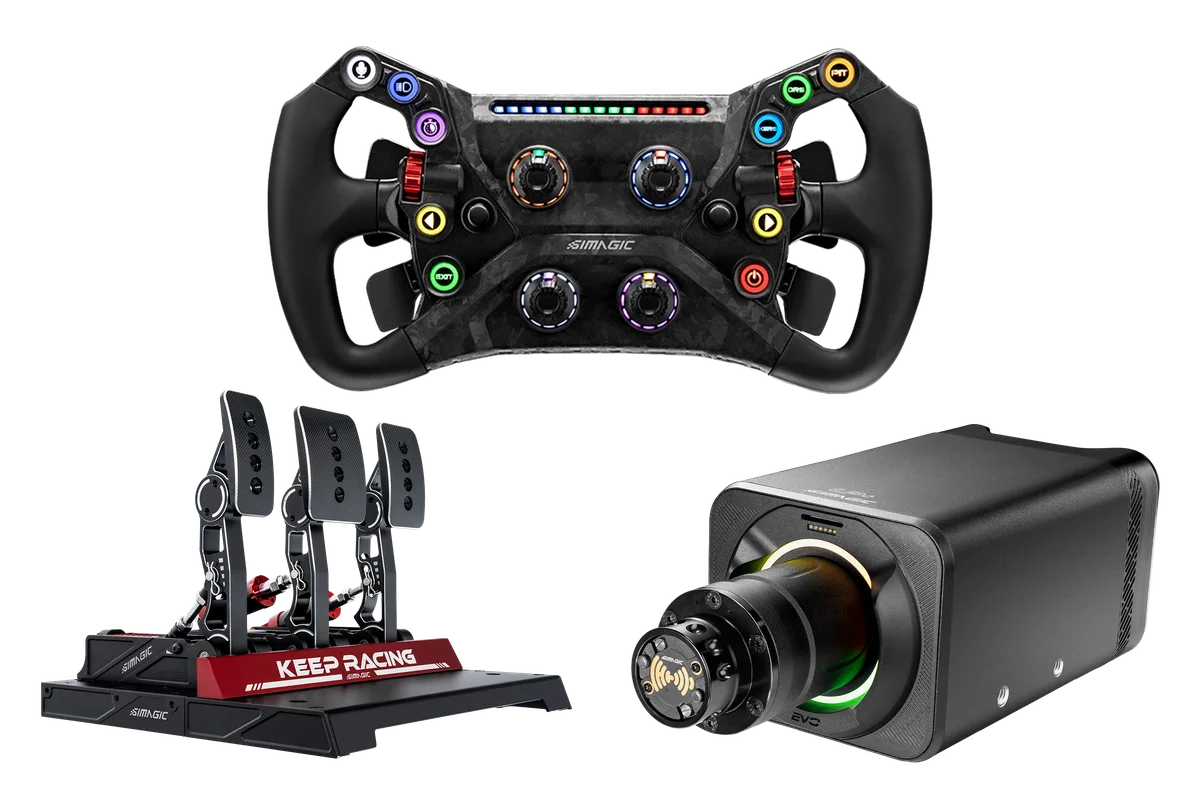 Simagic Alpha EVO Pro Wheel Base, GT NEO Steering Wheel & Pedal Set Bundle